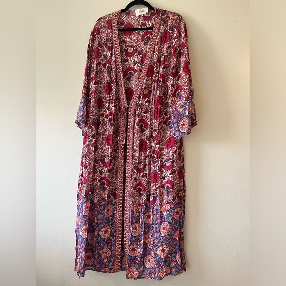 ba&sh Floral Wide-Sleeve long Lady Kimono Vini Side-Slit Self-Tie Size Medium - Picture 6 of 11